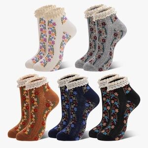 🆕 Floral Ruffle Ankle Socks - 5 Pack